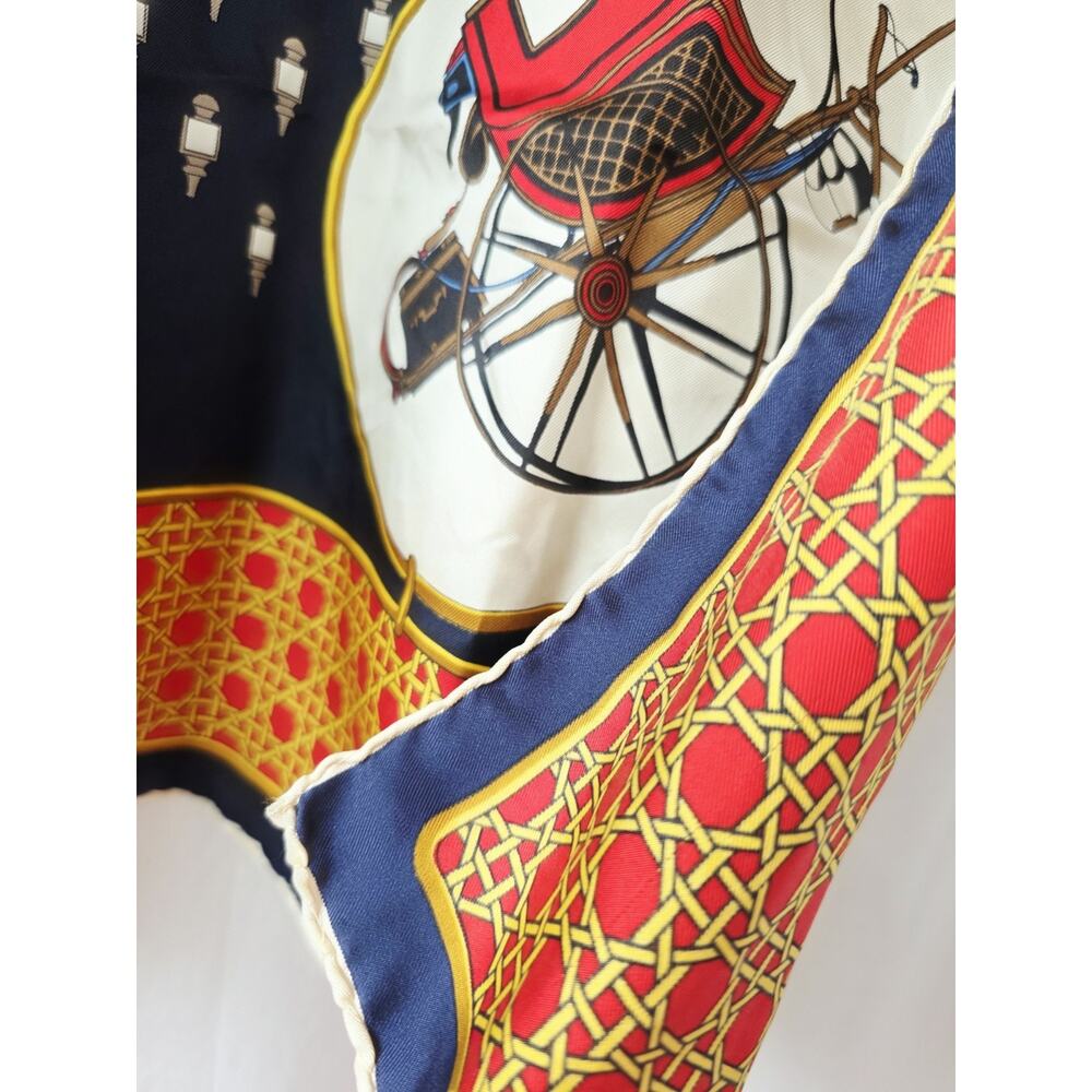 Vintage CELINE Large Scarf Navy Off-White Multi Carriage Pattern Silk Old Money - Picture 4 of 9